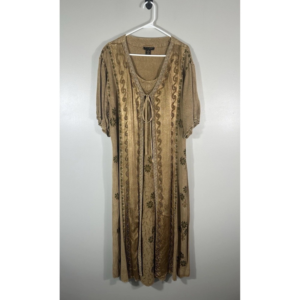 Magic Dress Womens 2X Boho Gypsy Ren Faire Peasant Embroidered Rayon Read